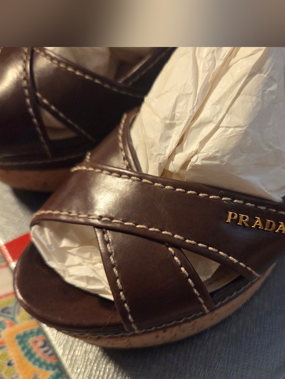 Prada Womens Brown Wedge Sandals, Size 35 - Picture 9 of 14